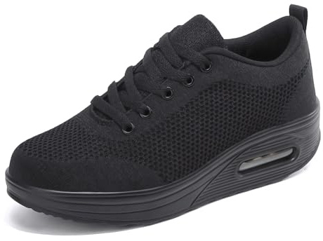 Zapatillas cuña Mujer Deportivas cuña Mujer Zapatos Deporte Gimnasio Zapatillas de Running Ligero Sneakers Cómodos Fitness Zapatos de Trabajo 39EU Negro DQ