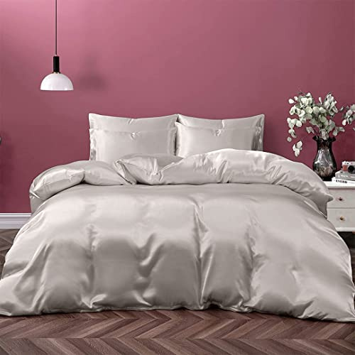 Cloud Fino 100% Pure Silk Satin Duvet with Fitted Sheet Set 4pcs, Silk Satin Fitted Sheet 15'' Deep Pocket,Silk Satin Duvet Cover,Silk Satin Pillowcases Set !!!(Cal King Ivory)