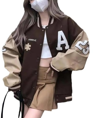 ORANDESIGNE Damen Baseball Jacke Herren Vintage College Jacke mit Knöpfen Sweatjacke Y2K Fashion 90er Aestethic Teenager Mädchen Frühling Herbst Übergangsjacke