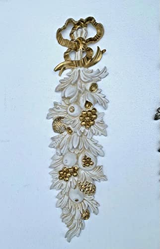 Generisch Wandrelief-3D Rokoko Repro Wanddeko-Barock Ornament Applike 60x19 cm Wandbild Gold Deko Türbogen Wandbehang Wandskulptur accessoires C1501 (Elfenbein-Gold)