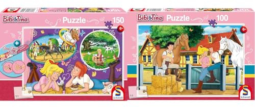 Schmidt Spiele Puzzle 56321 Blocksberg/Bibi & Tina Bibi und Tina, Freundinnen für Immer, 150 Teile Kinderpuzzle, bunt & 56187 Bibi und Tina, Auf dem Martinshof, 100 Teile Kinderpuzzle
