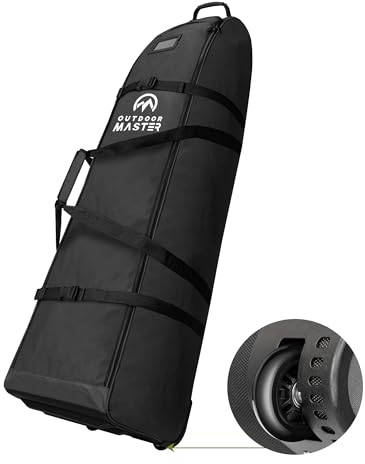 OutdoorMaster Gepolsterte Golf-Reisetasche mit verstärkten Rädern, 900D strapazierfähiges Oxford-Gewebe, verschleißfest und wasserdicht, weiche Seiten, Schwarz