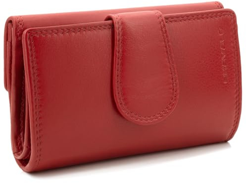 ekavale Damen Geldbörse aus Leder mit Druckknopf-Verschluss, RFID-Schutz, kompakt und praktisch (Rot)