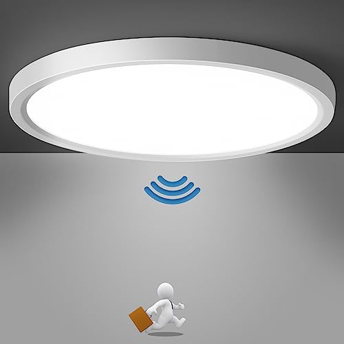 Lampe Deckenlampe mit Bewegungsmelder Innen, 18W LED Deckenleuchte Radar Bewegungssensor, 4000K Ultraslim Wandleuchte, Rund Sensor Licht für Flur Treppe Küche Balkon Abstellraum Keller 23×2,4cm
