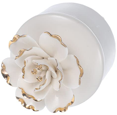 PRETYZOOM Ceramic Jewelry Box Small Trinket Organizer Earring Box Decorative Floral Storage Case White Handmade Ring Holder Storage Jar