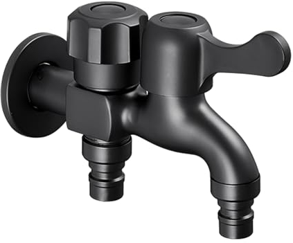 BiaoTeng Double Robinet Pour Machine à Laver Un entré deux sortis Laiton Robinet Double Sortie Machine à Laver Et Lave-Vaisselle Robinet De Jardin Double Sortie, noir