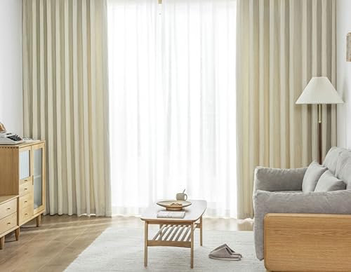 Vorhang mit Ösen 2er Set, Schlafzimmer Vorhang Blickdicht Einfarbig Plissee Struktur Wohnzimmer Vorhang B 102 x H 138 cm Vorhang Gardine, Beige