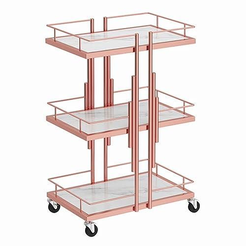 Rollwagen mit 3 Ebenen und Rädern, Servierwagen für Schönheitssalons, Kosmetikwagen, mobiler Aufbewahrungswagen aus Metall, Allzweckwagen, Aufbewahrungswagen für die Küche (ROSA)