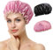 Bonnet de Douche Femme, 2 Pieces Bonnets de Douche Etanche, Bonnet de Douche pour Femmes, Bonnet Douche Réutilisables avec Bande élastique, Pour Femmes Filles Douche SPA Salon (Noir+Rose)