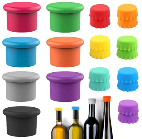 Kellegour 21 Stück Flaschenverschluss Bierflaschen Deckel,Flaschenverschluss Bunt,Bunt Bierflaschenverschluss,Wiederverwendbar Bierflaschenverschlüsse aus Silikon für Bier,Glasflaschen,Wein
