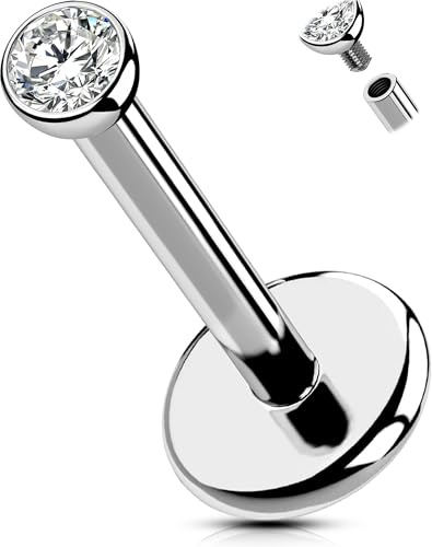 OUFER Body Piercing Internally Helix Piercing Jewellery 6/8/10/12mm Titanium Lip Stud 18G Tragus Conch Lobe Piercings Stud Bar CZ Labret Piercing Jewellery Lippenpiercing