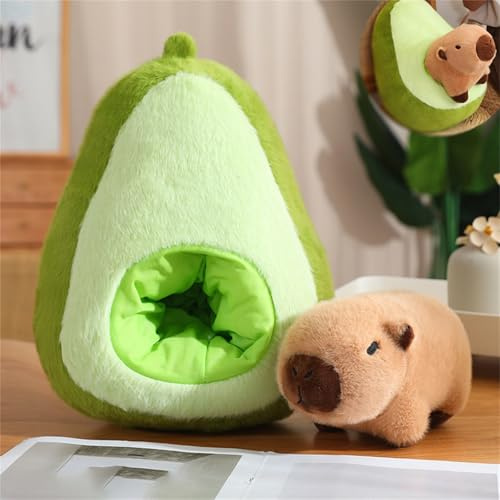 Neu Capybara Plüschtier, Kuscheltier Capybara 2 In1, Avocado Plüschtier, Simulation Avocado Kuscheltier XXL, Abnehmbar Plüschtier Super Weiche Gefüllte Spielzeug Plüsch Für Kinder (grün, 35 cm)