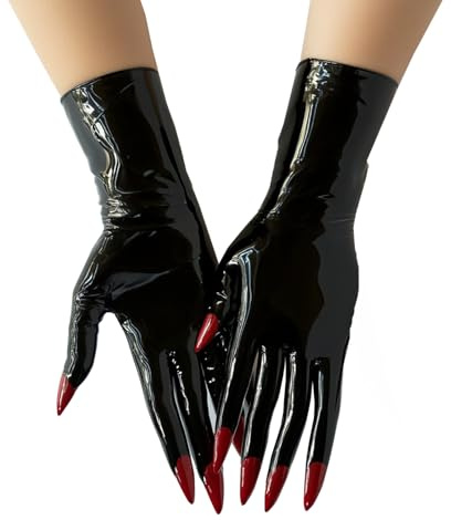 GREEFEI Korta Handskar i Handgjordt Latex, Långa Nagelhandskar i Gummi för Man och Kvinna, Cosplaytillbehör till Halloween, Svart, XL