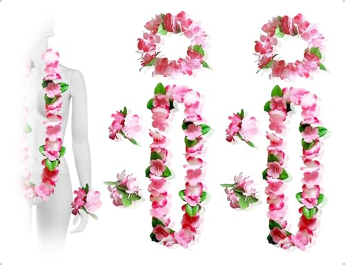 AOYEGIC 2 Stück Hawaiiketten,Hawaii Blumenketten,Blumen Kette mit Armbänder und Haarband,Für Oktoberfest Cheerleading Geburtstags Karnevals Strandpartys Grasrock Party Kostüm Zubehör