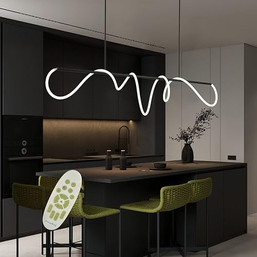 Diossad Led Pendelleuchten Esstisch Dimmbar,Pendant Light Fixtures Mit Fernbedienung,Moderne Linear Design HäNgeleuchte,Esstischlampe HäNgend HöHenverstellbar FüR küche (Schwarz, L 200cm)