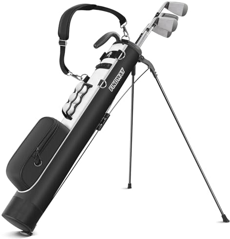 Findway Golf Stand Carry Bag with Strap, Lightweight Easy to Carry and Durable Pitch n Putt Golf Bag for The Driving Range, Par 3 and Executive Courses, 31.5 inches Tall-Dark Black
