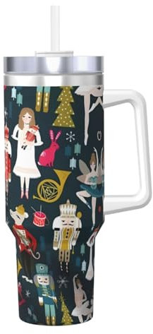 Tasse de danse de Noël Casse-noisette pour femme - Isotherme - Pour boissons chaudes et froides - Portable - Pour la maison et les activités de plein air