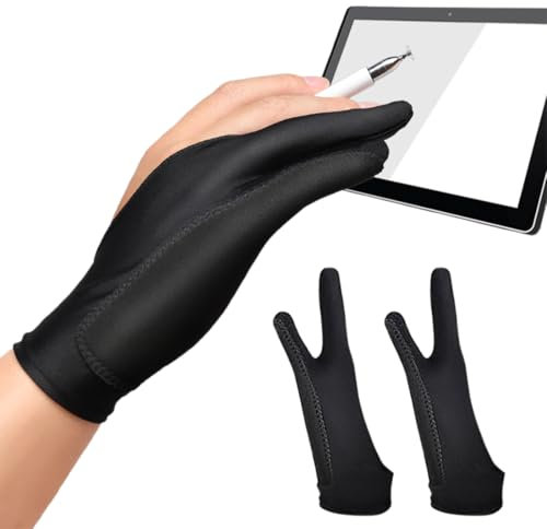 CULEO Graphic Tablet Gloves, 2-Piece, Black, Medium, Anti-Accidental Touch, Painting & Sketching
