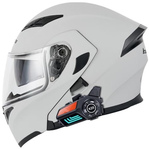 Bluetooth Modular Motorbike Helmet Full Face Flip Up Motorcycle Helmet DOT/ECE Approved with Double Visor Built-in Speaker Headset Microphone for Automatic Answering 5,L=59~60