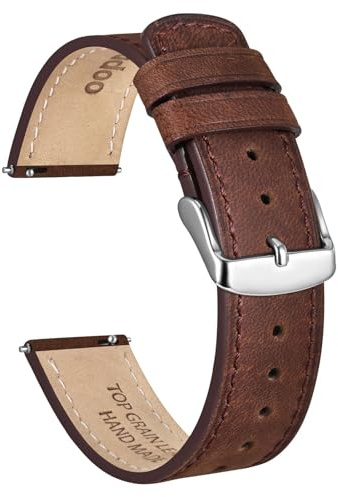 Ayadoo Bracelet de Montre en Cuir Véritable Marron Foncé de 22 mm, Bande de Barres à Ressort à Dégagement Rapide pour Hommes Femmes