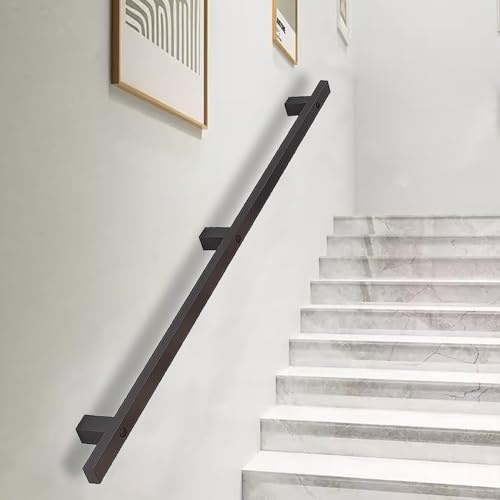 Lanmmraifc Pasamanos de Metal Negro para escaleras de 1, 2, 3, 4, 5 y 6 Metros, pasamanos de Seguridad para escaleras de Hierro galvanizado Antideslizante para Montaje en Pared - Kit Completo(80cm)