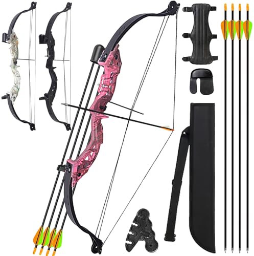 ZSHJGJR Einsteiger Compoundbogen Set Bogenschießen - Leichter Sportbogen mit Nylon-Riser - 20 lbs Zuggewicht - 33 für Zieltraining (Rosa)