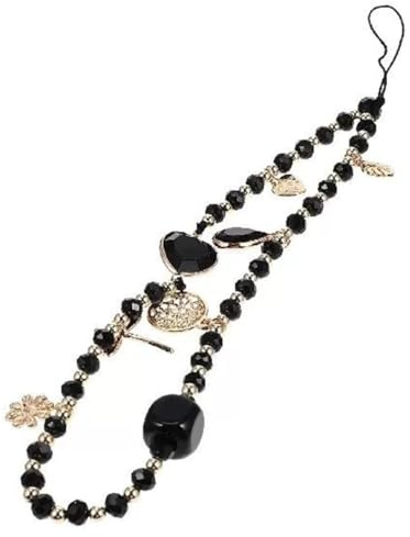 Cordón de teléfono móvil,colgante de bolsa de cordón,cadena colgante de caja de teléfono móvil anti-perdida de cristal rosa,accesorios de decoración de teléfono móvil,correa de muñeca,llavero-negro