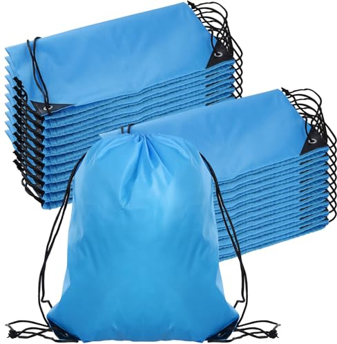 SINJEUN 20 Stück Kordelzugbeutel Blau, 34 x 43 cm Sporttasche mit Kordelzug, Blaue Säcke Turnbeutel Blau Rucksack für Lagerung, Sport, Reisen