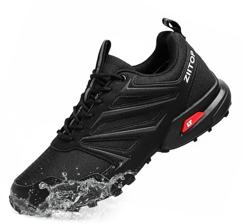Mens Trail Running Shoes Waterproof Non-Slip Hiking Walking Sneakers for Outdoor Trailing Trekking Camping Quest Black