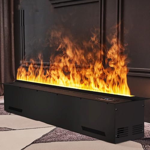 Chimenea Eléctrica De Vapor De Agua,Panel De Metal De Acero Inoxidable,Empotrada,Llama De Simulación Táctil 3D,Bajo Ruido,Chimenea Falsa,9 Colores De Llama,120cm/47.2in