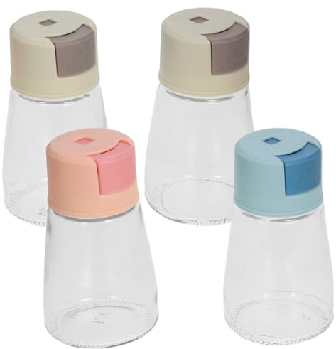 Zerodeko Frasco Dosificador De Condimentos 4 Piezas, Botellas De Condimento De Vidrio Transparente, Diseño De Presión Para Cocina y Barbacoa, Uso Doméstico y Exterior, Recipiente Medidor Práctico