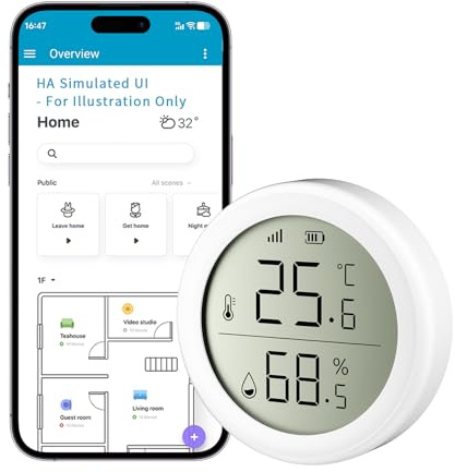 QKF Zigbee Temperatur und Feuchtigkeitssensor, Smart Hygrometer Innen, Erfordert Zigbee Hub, Benachrichtigungs Alarm, Kompatibel mit Home Assistant, Alexa