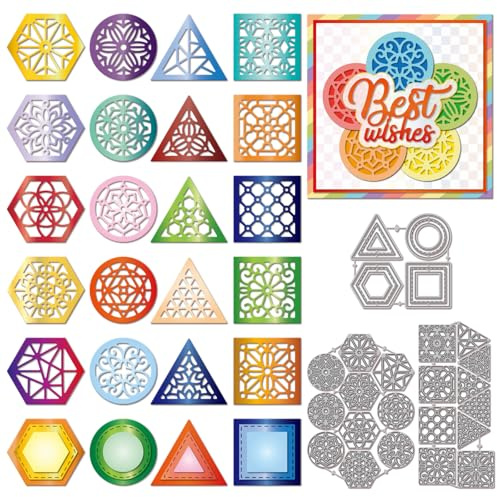 GLOBLELAND Polygonal Layered Card Background Cutting Dies for Card Making Hexagon Frames Die Cuts Triangle Square Borders Metal Die Cut Dies for DIY Scrapbooking Embossing Photo Album Decor