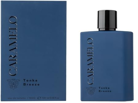 CARAMELO - Tonka Breeze 100 ml, Colonia Hombre, Perfume Formato Spray, Eau de Toilette Natural y Masculina, Aroma Ambarado Aromático, Fragancia Fresca, Elegante y de Larga Duración