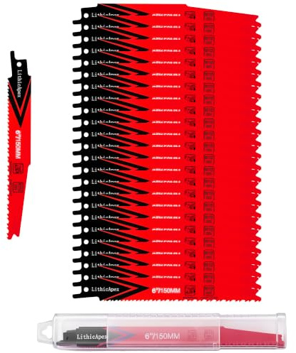 25 Pack 6 Inch 6/12 TPI Reciprocating Saw Blades, Stud & Nail Embedded Saw Blades, Bi-Metal Sawzall Blades for Cutting Wood, Nail-Embedded Wood, Metal, PVC and Pallets, with Organizer Case
