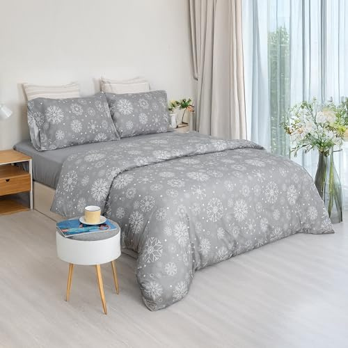 Etrexonline Juego de Funda Nórdica 4 Piezas para Cama 135 - Funda Edredón 220x220cm, Sábana Bajera 135x200cm, 2 Fundas de Almohadas 50x75cm - Microfibra Suave y Transpirable - Invierno Blanco