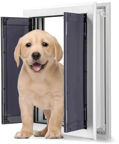 SAYEYBU HaustiertüR mit Paneelen, Robuste Hundeklappe aus Aluminium mit Automatisch SchließEnden Magnetklappen, Einschubpaneel, Sicherheitsverriegelung, für Innen und AußEntüRen,44x35x6.5cm