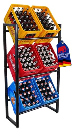 PROREGAL Getränkekistenregal KÖNIGSSEE L | HxBxT 132x71x32 | 6 Kisten auf 3 Ebenen | Höhenverstellbare Füße | Schwarz | Getränkeregal, Wasserkistenregal, Bierkistenregal