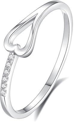 Ayoiow Vorsteckring für Ehering, Diamant Hohles Herz Verlobungsring Damen Platin Pt950, Platin 950 Größe 49 (15.6)