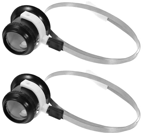 OSALADI Lot de 2 Loupes Frontales pour Horloger et Bijoutier 5X avec Pince Oculaire Ergonomique et Boucle Métallique en Fil D’Acier, Outil de Loupe de Montre Portable pour Réparation