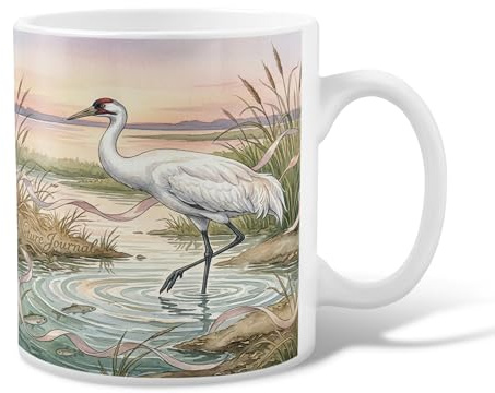 Taza de café de cerámica con forma de grulla, con varillas de agua realistas de la naturaleza, taza de té blanca con asa, ideal para amigos, familiares, amantes, ancianos, compañeros de trabajo, 325