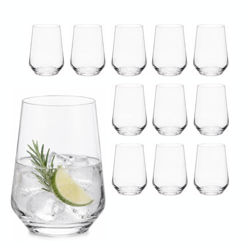 Generico Set 12 Bicchieri Acqua Tumbler in Vetro 400 ml – Bicchieri Moderni Trasparenti Senza Stelo, Eleganti e Resistenti, Ideali per Acqua, Cocktail, Whisky, Gin Tonic, Succhi e Bevande
