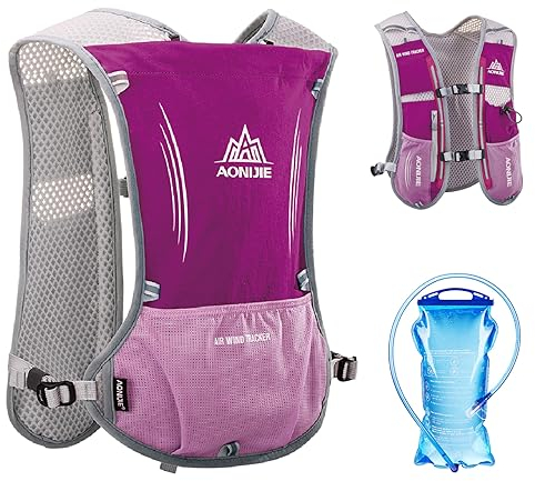 TRIWONDER Zaino Idratazione 5L con Borraccia Morbida Zaino Trail Running Ultraleggero con Strisce Riflettenti per Corsa Ciclismo Maratona Uomo Donna (Fucsia - con una sacca idrica 1,5L)