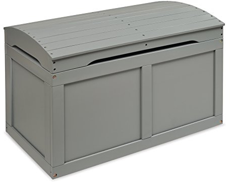 Badger Basket Barrel-Top Wooden Toy Chest - Hardwood Storage Trunk with Safety Hinge, Handle Slots, Spacious Interior - Classic Organizer for Kids' Rooms - Gray
