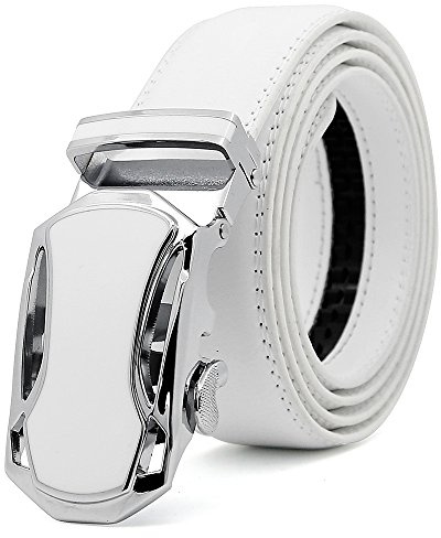 3ZHIYI ZHIYI Herren Gürtel Ratsche Automatik Gürtel für Männer 35mm Breit Ledergürtel Weiß 110 cm (fit taille 33-39)