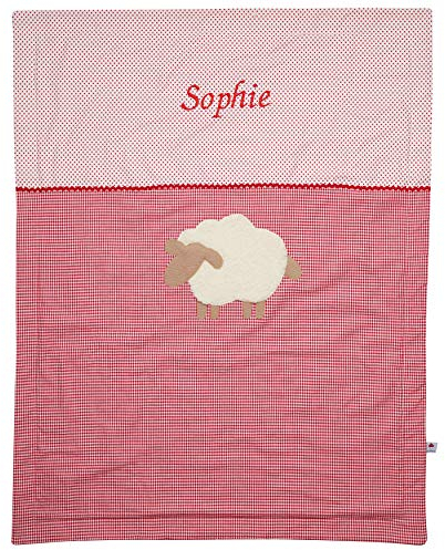 Glückspilz Babydecke Kuscheldecke Decke mit Namen I Schaf I Rot