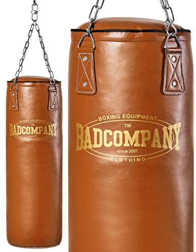 Bad Company Retro Boxsack I Punching Bag gefüllt inkl. Heavy Duty Vierpunkt-Stahlkette - 150 x 35 cm