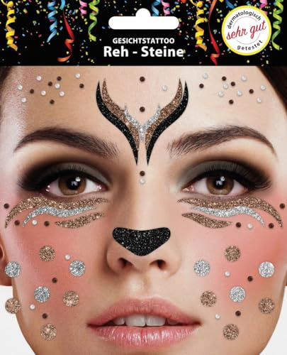 Gesichts-Tattoo - Glitzer Aufkleber Klebetattoos (Reh)
