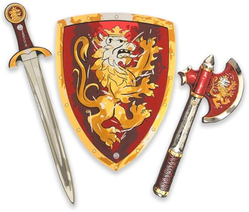 Liontouch - Spada, Scudo e Ascia da Cavaliere in Gommapiuma, Rosso | Set Combattimenti Ragazzi Età 3-8 Anni | Armi e Accessori Sicuri per Giochi di Ruolo Medievali |Travestimenti e Costumi per Bambini