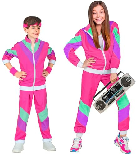 W WIDMANN MILANO Party Fashion - Kinderkostüm Trainingsanzug | Jacke und Hose, Retro 80er Jahre Outfit, Jogginganzug für Karneval, Mottoparty